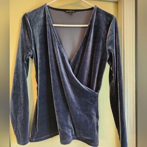Dusty Blue velvet J.Crew Wrap blouse